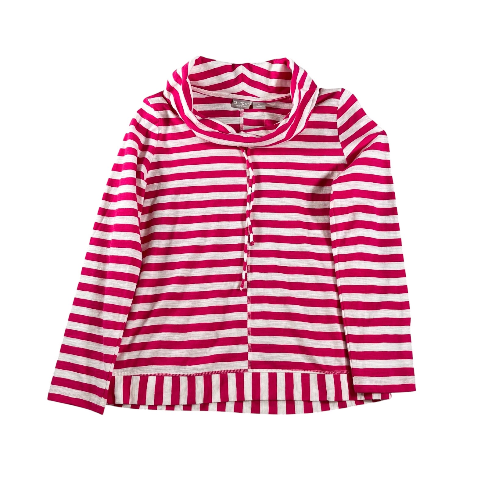Chico's Zenergy Stripe Mix Top Summer Berry Pink White Cowl Neck Nwt Sz 0 Small